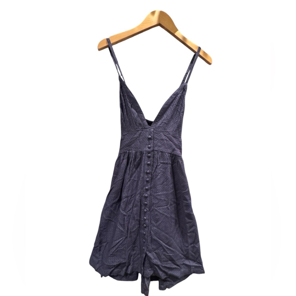 Roxy Dark Blue Button-Front Spaghetti Strap Mini Dress
